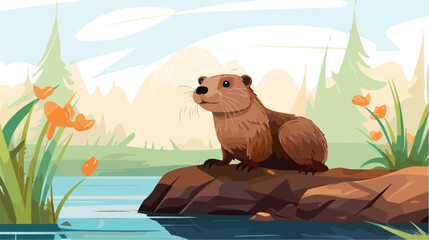 cute wild animals beaver Safari jungle animals flat v