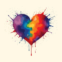Splash Heart Shape Colorful Watercolor Heart