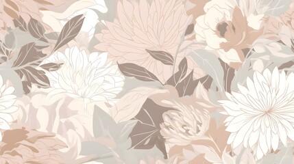 muted pastel vintage antique blooming flowers illustration soft light floral background wallpaper pattern 