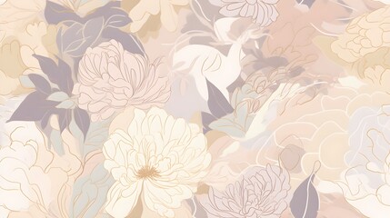 muted pastel vintage antique blooming flowers illustration soft light floral background wallpaper pattern 