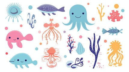 cute wild animals jellyfish dolphin octopus Safari ju