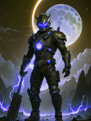 Elegant space soldier character on alien planet