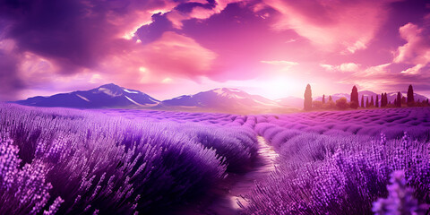 Lavender landscape Calm Ethereal Serene Delicate Whimsical Graceful with purple background