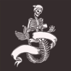 Mermaid Skeleton. Tattoo design element
