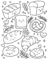 Doodle of pastry. Vector illustration of preschool coloring book
