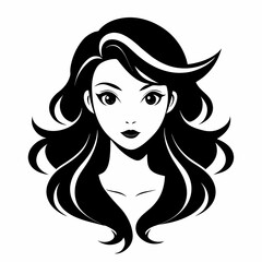 Beauty hear style girl face silhouette vector illustration isolated on a white background.
Beauty girl face logo icon vector.

