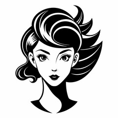 Beauty hear style girl face silhouette vector illustration isolated on a white background.
Beauty girl face logo icon vector.
