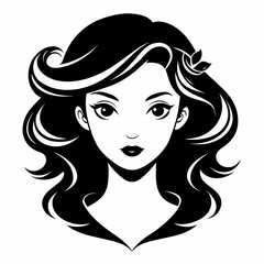 Beauty hear style girl face silhouette vector illustration isolated on a white background.
Beauty girl face logo icon vector.
