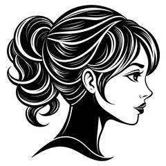 Beauty hear style girl face silhouette vector illustration isolated on a white background.
Beauty girl face logo icon vector.
