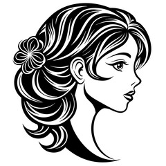Beauty hear style girl face silhouette vector illustration isolated on a white background.
Beauty girl face logo icon vector.
