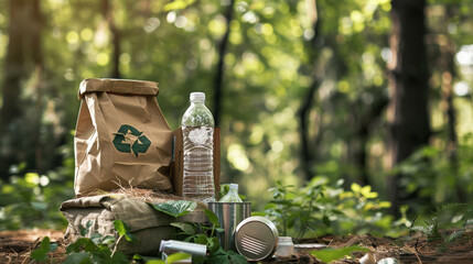 Recyclable Items Arranged in Natural Forest Setting