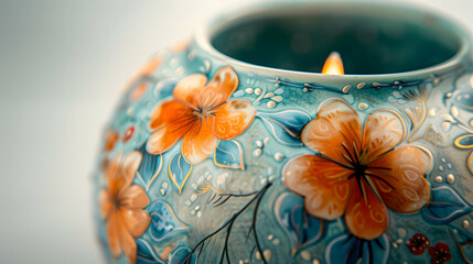 Exquisite Mother's Day Watercolor Candle Holder with Detailed Hand-painted Patterns