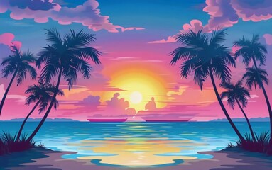 Fototapeta premium vector background with beautiful beach sunset