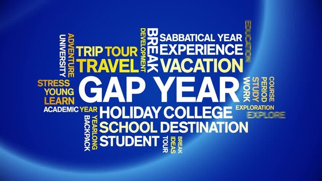 Gap Year animated word cloud;text design animation tag kinetic typography seamless loop.