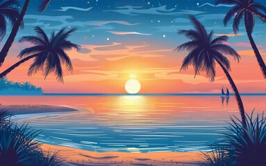 Fototapeta premium vector background with beautiful beach sunset