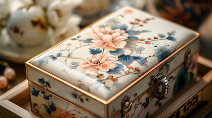 Hand-Painted Watercolor Jewelry Box Close-Up Shots for Mother's Day Celebration