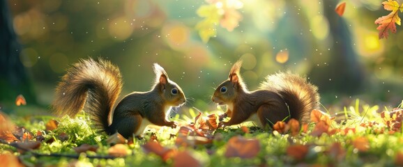 Lovely squirrels on the grass