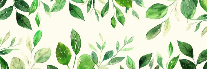 A seamless botanical watercolor illustration featuring a variety of green leaves, perfect for backgrounds, textiles, and eco-friendly concepts