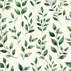 A seamless botanical watercolor illustration featuring a variety of green leaves, perfect for backgrounds, textiles, and eco-friendly concepts