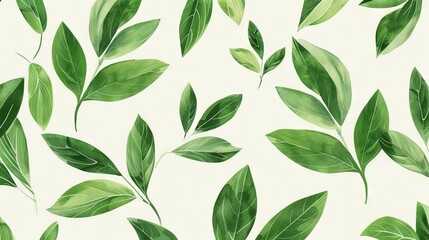 A seamless botanical watercolor illustration featuring a variety of green leaves, perfect for backgrounds, textiles, and eco-friendly concepts