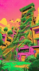 Obraz premium Eco-friendly City, Solar Panels, Lush Green Gardens, Birds chirping in harmony with technology Realistic, Golden Hour, Bokeh Effect, Dolly zoom effect