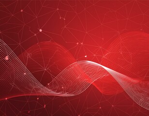 Abstract red tech background with digital waves, Dynamic network system, Artificial neural connections, Technology background.