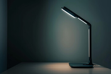 A single contemporary desk lamp with a minimalist silhouette and adjustable brightness, positioned on a clean desk, providing focused illumination for work or study. 