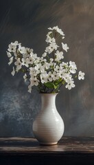 Elegant White Floral Arrangement on Dark Wooden Table