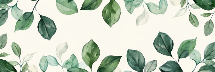 A seamless botanical watercolor illustration featuring a variety of green leaves, perfect for backgrounds, textiles, and eco-friendly concepts