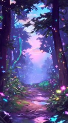 Enchanted Forest, mist-covered branches, mystical and ethereal, a hidden waterfall cascading through the trees, 3D render, backlighting, lens flare, Rear view