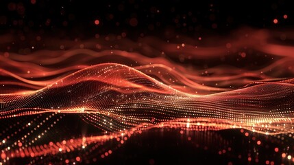 Fototapeta premium Abstract futuristic background wave with connecting dots and lines on a dark background. copy space for text.