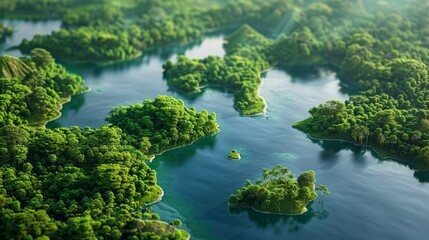 Obraz premium Imaginative aerial depiction of rainforest lakes, ingeniously shaped to mimic the world's continents