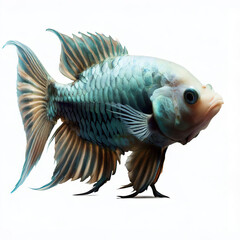 Fototapeta premium an isolated colorful fish on a white background, created with AI technology. 