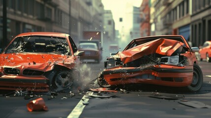 A conceptual 3D rendering of two cars crashed in an accident, emphasizing the importance of insurance in vehicular mishaps.

