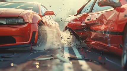 A conceptual 3D rendering of two cars crashed in an accident, emphasizing the importance of insurance in vehicular mishaps.

