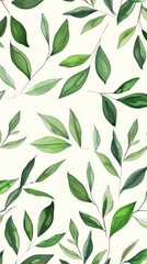 A seamless botanical watercolor illustration featuring a variety of green leaves, perfect for backgrounds, textiles, and eco-friendly concepts