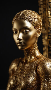 female humanoid statue crafted from sparkling gold 07