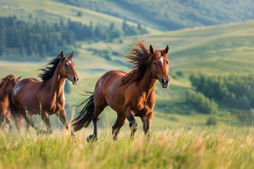Obraz premium Wild horses running in the grass