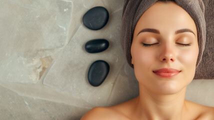 Woman Relaxing with Hot Stone Massage at Spa