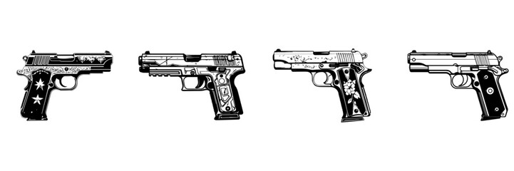 Black and white silhouettes of  gun