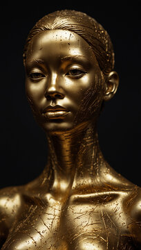 female humanoid statue crafted from sparkling gold 08