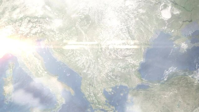 Zoom in from space and focus on Bor, Serbia. 3D Animation. Background for travel intro. Elements of this image furnished by NASA