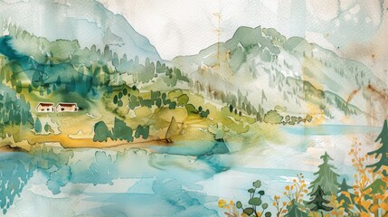 A dreamy stationery set with a watercolor landscape and a custom illustration of the senders favorite place.