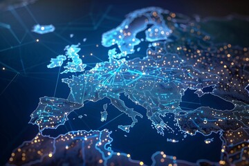 Fototapeta premium Digital Map of Europe Network Technology created with Generative AI