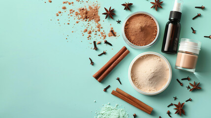 Composition with cosmetic products cinnamon sticks pow - Powered by Adobe