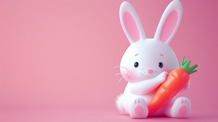 Front view of white cute baby holland lop rabbit standing on pink  background. Lovely action of young rabbit. Red bunny rabbit portrait looking front wish to viewer on white background. Funny bunny.