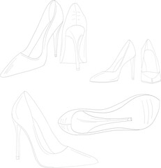 Set of footwear and Shoes, high heels line Art & Illustration