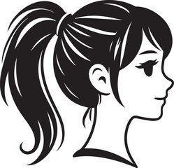 Sleek and Stylish: Monochrome Girl with Ponytail Vector