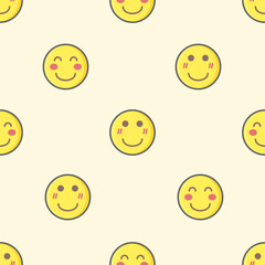 A pattern of smiling faces with a pink lip is shown. The faces are all smiling and have a cute, friendly appearance. The pattern is likely meant to evoke a sense of happiness and warmth