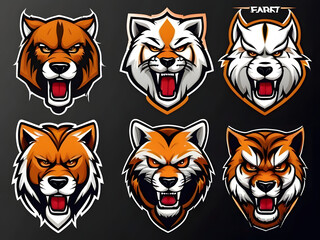 Obraz premium Heraldic animals logo set. Animals elements for Coat of Arms design. Heraldic symbols. dog, fox, cat, lion, silhouettes. Vector illustration logos,